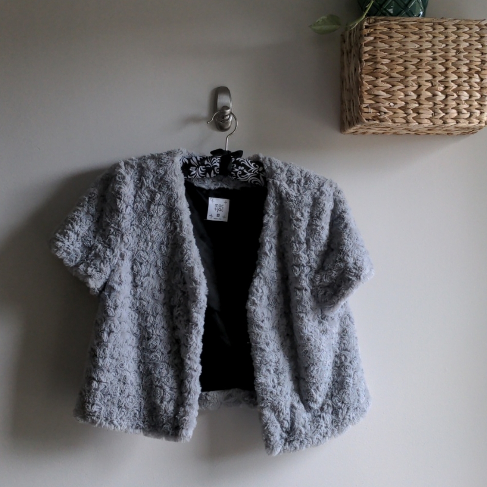 EUC gray teddy soft cropped jacket